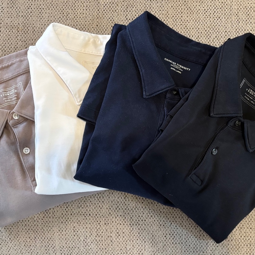 Lot: 4 Charles Tyrwhitt Smart Jersey Polos, XL, Taupe, White, Navy, Black,